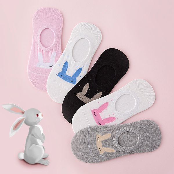 

ins womens japanese-style cartoon big ears pink rabbit socks anti-slip silicone shallow mouth invisible socks invisible socks wholesale sale, Black;white