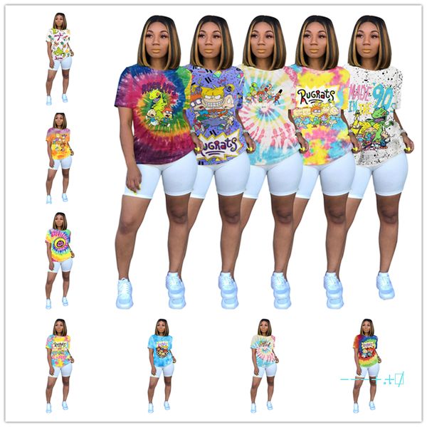 

womens t shirts cartoon designer luxury females tee summer bare sleeve casual blouse 10color tie-dye letter printing sale d42806, White