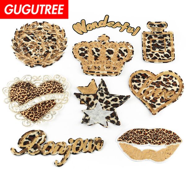 

gugutree sequins embroidery big crown bottle letter star love hart patch animal cartoon patches badges applique patches for clothing fd-41, Black