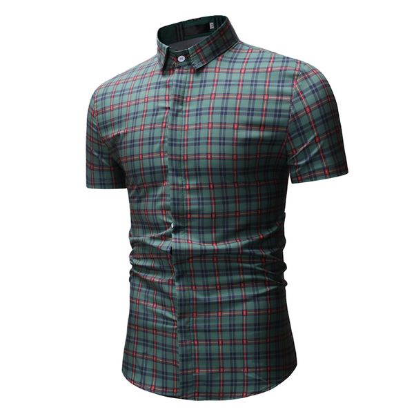 

2019 summer new men's casual short sleeve plaid print mens shirt, White;black
