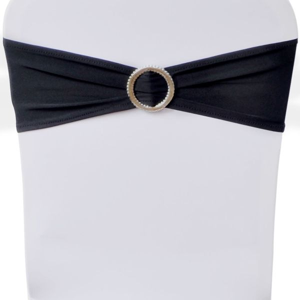 

25 pcs black stretchable decorative chair band with diamond buckle table cloth