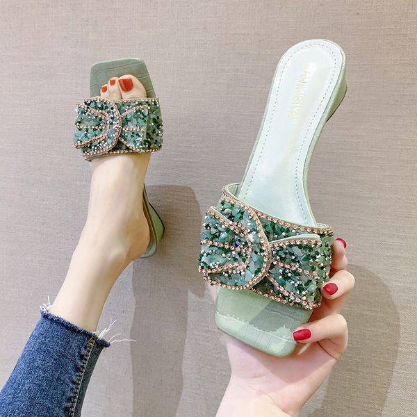 

rimocy women shiny rhinestones flip flops slippers summer fashion buckle low heel sandals woman comfortable beach slides mujer, Black