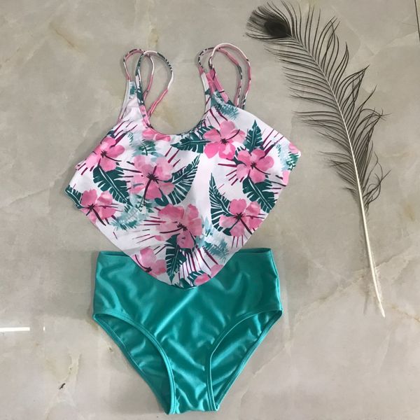 

2020 wind contrast color big flower split female and children swimsuit wear children's children's swimwear trade children swimwear, Black