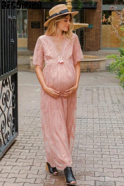 

maternity pink gown dress lace maxi pregnancy dress for p shoot pink gown big size pregnant women clothes, White