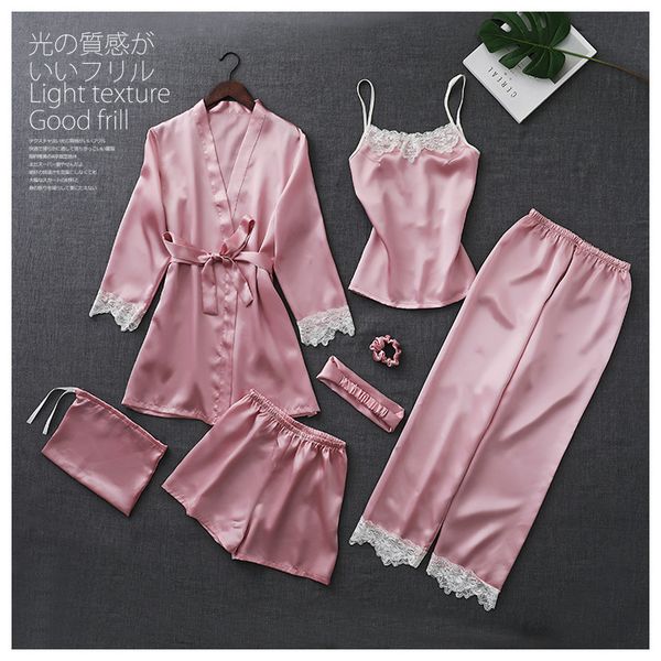 

spring and summer pajamas women's sling 7piece nightgown thin section without chest pad home service suit sleepwear, Blue;gray
