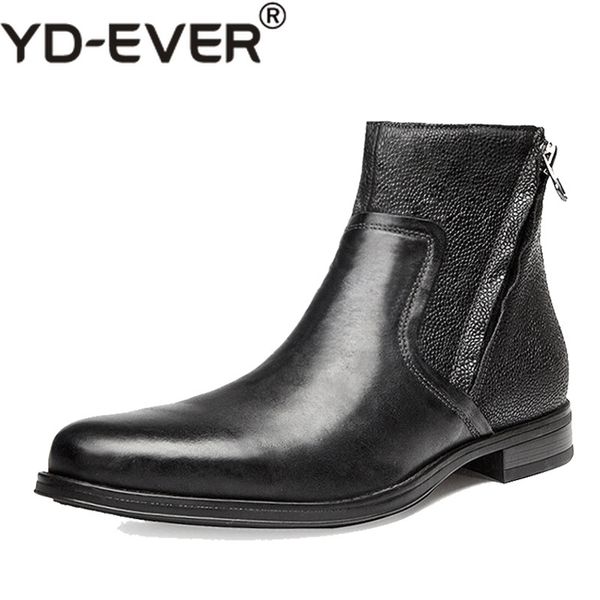 

yd-ever retro boots men shoes round toe cowboy leather mid-calf boots male roma style zip motorcycle, Black
