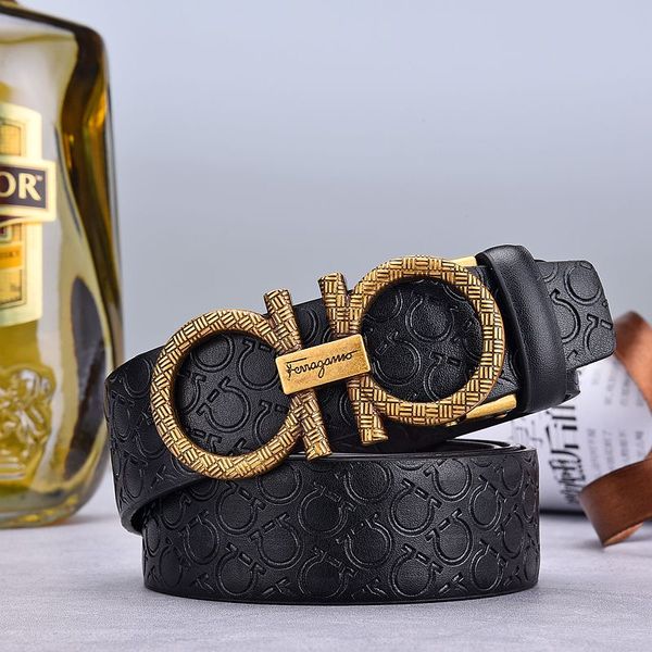 

2020 new luxury belts for mens big buckle salvatore belt ferragamo fashion mens leather belts wholesale ing, Black