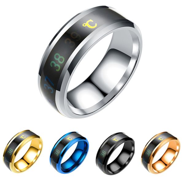 

fashion new style intelligent temperature couple ring alliance anel anillos aneis temperature display stainless steel ring #jink, Slivery;golden