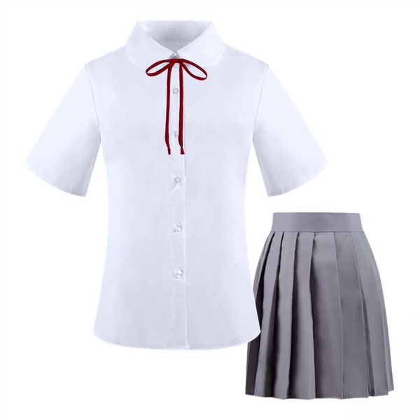 

japanese school uniforms jk sailor white shirt + high waist pleated skirt sets student college suits 2 pcs set for girls xs-5xl, Black;red
