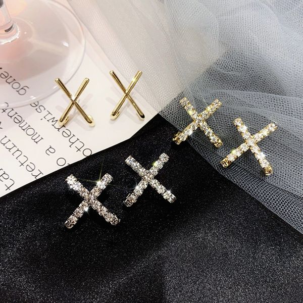 

s925 sterling silver needle кристалл креста sexy серег для ювелирных изделий женщины девушки моды, Golden;silver