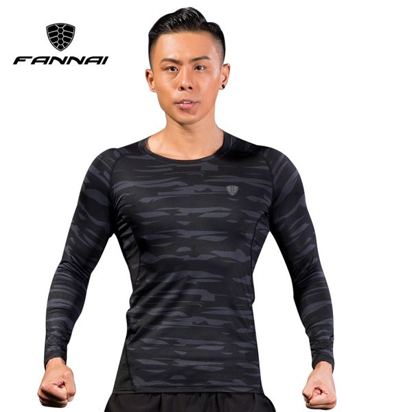 

fannai long sleeve men's sport running shirt quick dry basketball soccer training t shirt men gym clothing sportswear rashgard, Black;red