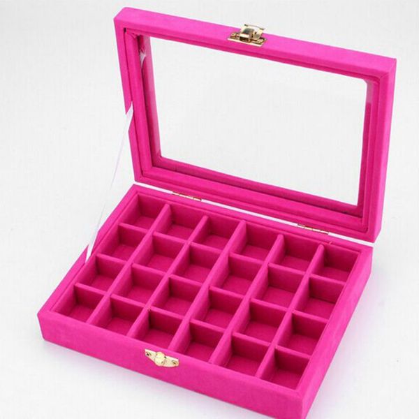 

12 grids velvet jewelry box rings earrings necklaces makeup holder case organizer women jewelery storage size:20*15*4.8cm(l*w*h, Pink;blue