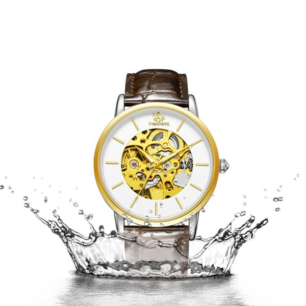 

popular new mechanical hollow men watch brand style fashion man wristwatch stainless steel leather creative clock, Slivery;brown
