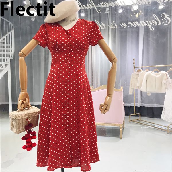 

flectit vintage 80s dress french style polka dot button up midi dress long sleeve high waisted retro holiday dress women, Black;gray