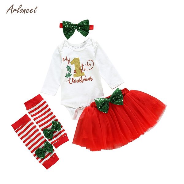 

arloneet toddler girl winter clothes my 1st christmas christmas day romper tutu dress hairband set boutique kids clothing, White