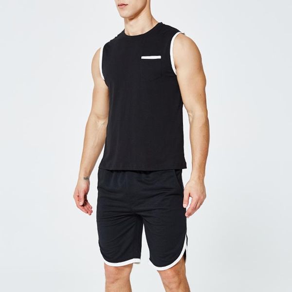 

sportswear two-piece suit men fashion sleeveless sets fitness suit quick-drying short-sleeved shorts tracksuit men o-neck solid, White;black