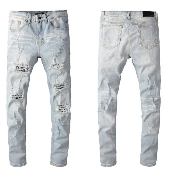 

22 designs mens designer jeans ripped distressed slim fit motorcycle biker denim skinny jeans snake for man hip hop jeans, Blue