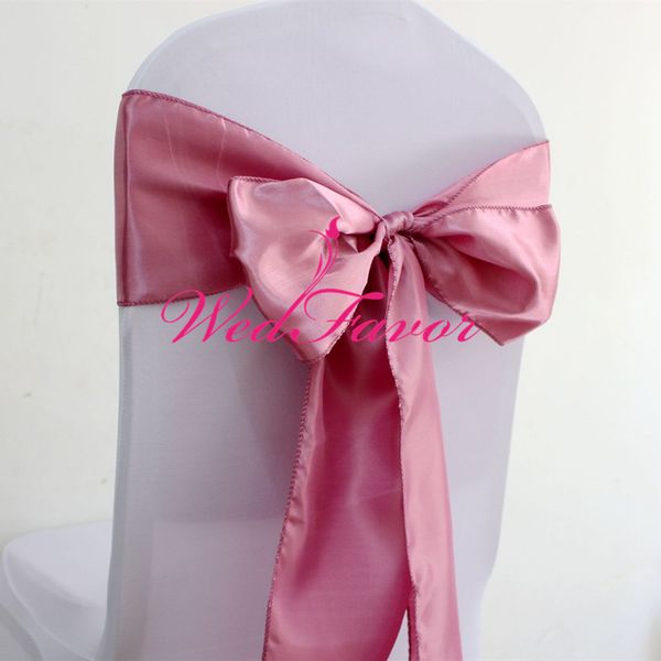 

wedfavor 100pcs dusty pink satin wedding chair bow sashes banquet chair ties l event supplies