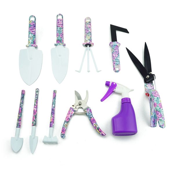 

economical 10pcs/set garden gardening tools set ergonomic trowel rake weeder shears sprayer with carrying case ds99