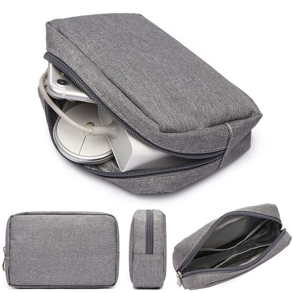

3 layer oxford storage bag travel digital usb earphone charger data cable organizer portable cosmetic pouch case black grey