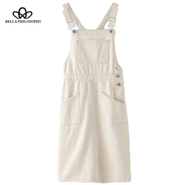 

2019 summer white denim straight skirt vintage suspender skirt overalls side pockets casual streetwear wonder store, Black