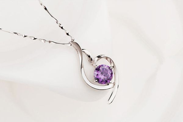 

wholesale- / purple pendant 925 sterling silver cz pendant women necklace new style women female clavicle europe soft crystal