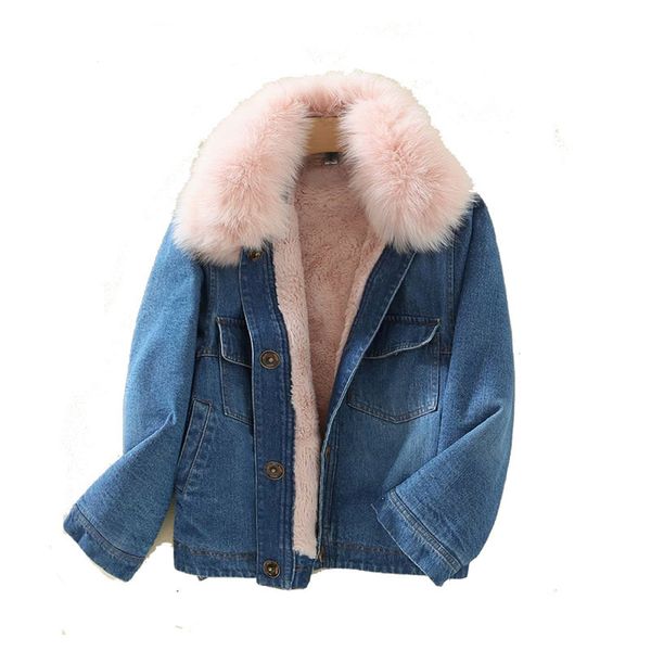 

winter new 2018 women faux fur collar jean coat with 4 pockets long sleeves warm fleece denim coats outwear casual denim jackets, Black;brown