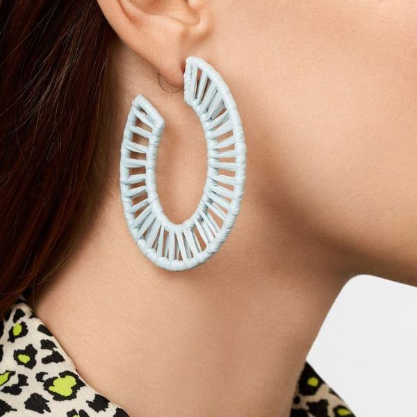 

trendy popular pink blue big raffia hoop earrings fashion women jewelry summer colorful earring hoops, Golden;silver