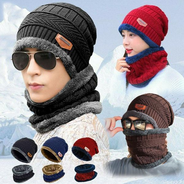 

winter beanie hat scarf set warm keeping wool lining soft comfortable set for winter outdoor warmth, Blue;gray