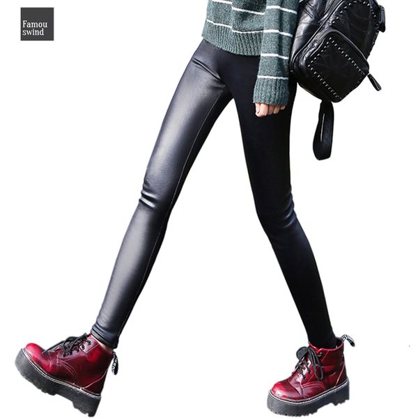 

дамы legging теплый толстые бархата искусственной кожи леггинсы готические зимние брюки punk rock тонкий карандаш брюки для женщин, Black