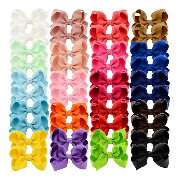 

3" small hair bows with alligator clips  pairs hand-made solid fabric ribbon bows kids hair pins little girls hair accessories, Slivery;white