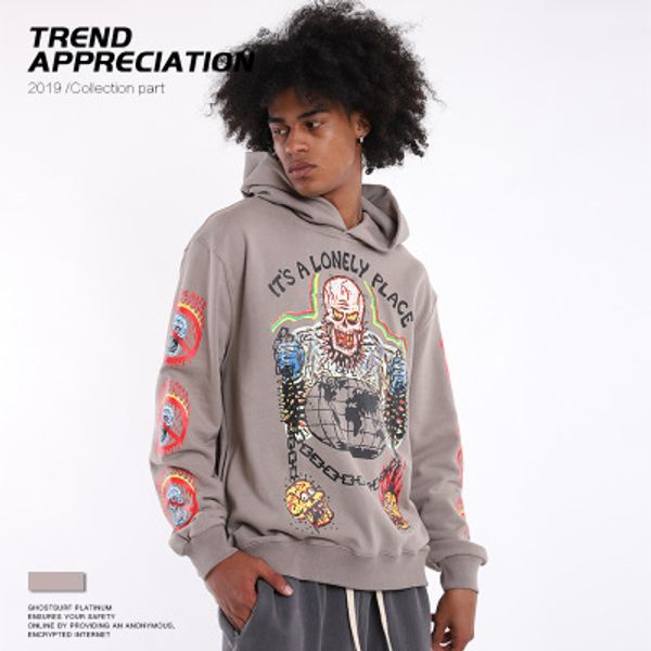 

designer mens hiphop hoodies trendy kenye west skulls pattern pullover luxury letter lonely place mens clothes streetwear excellent one, Black