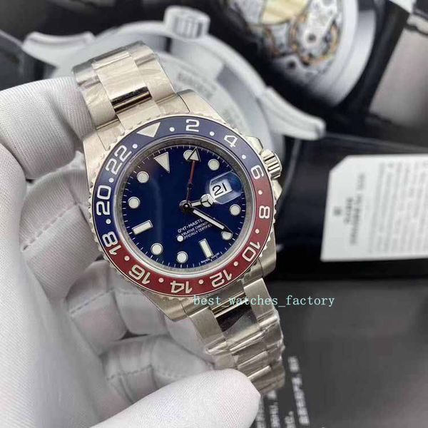 

2020 asian 2813 40mm white gold red blue ceramic circle blue men's watch 116719 stainless steel automatic men's christmas, Slivery;brown