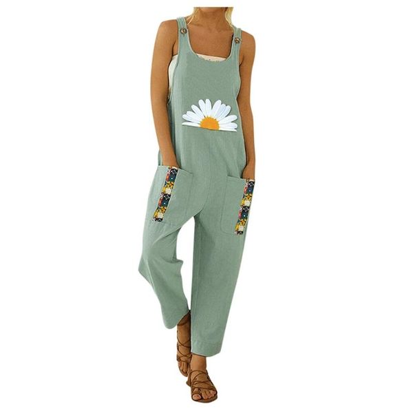

women rompers casual boho floral printed sleeveless jumpsuit pocket romper long playsuit strap button jumpsuits d3, Black;white