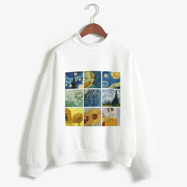 

kpop fashion michelangelo hoodies harajuku ulzzang vintage van gogh art oil paint long sleeve hoody ladies oversized sweatshirt, Black