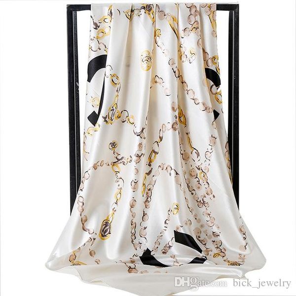 

new designer scarf for women spring letter pattern luxury scarves polyester silk long shawls 90*90 cm, Blue;gray