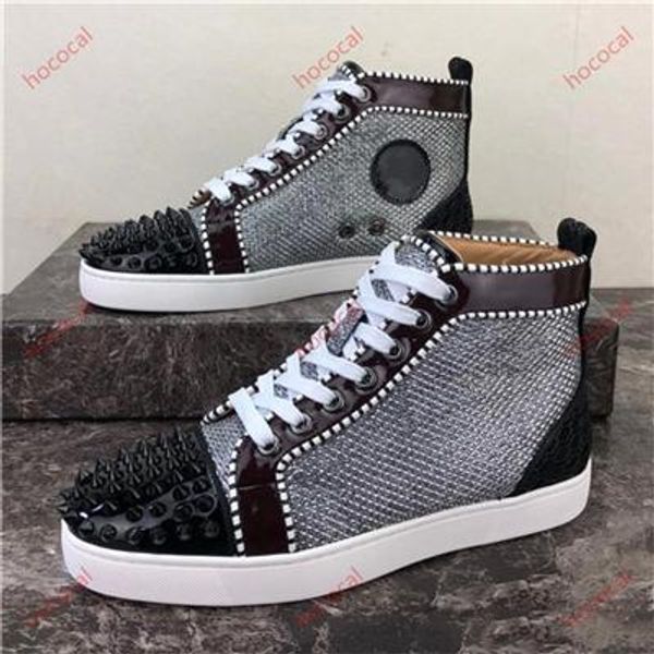 

2019 men women casual shoes designer red bottom studded spikes hococal fashion insider sneakers black red white leather high boots