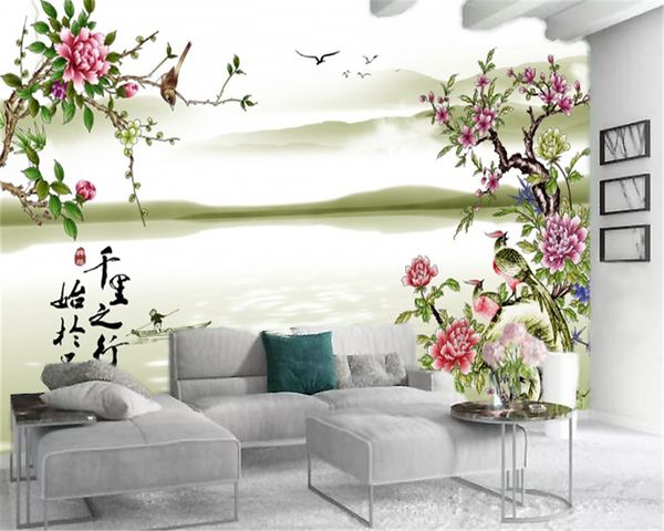 

3d wall painting wallpaper simple landscape peony living room bedroom tv background wall decoration mural wallpaper