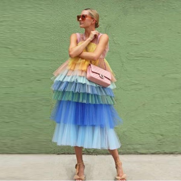 

2019 new tiered tulle prom dresses mixed color chic evening dress length special occasion gowns, White;black