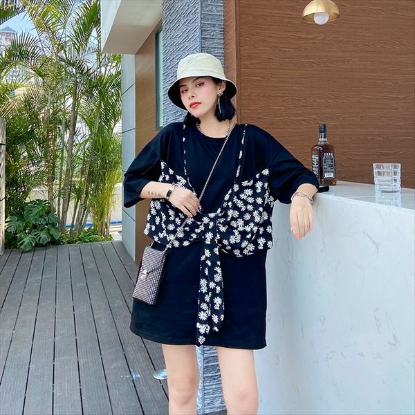 

daisy t-shirt women's short-sleeved large size medium-long bow daisy t-shirt women's short-sleeved large size medium-long bow top, White