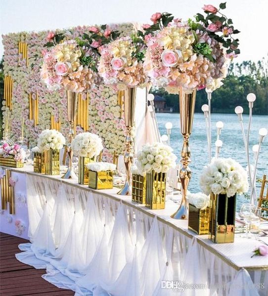 2019 Gold Silver Wedding Table Decor Partido Centerpieces Alto grande vaso de flor Estrada Chumbo Titular Flor cremalheira do metal Para DIY Evento