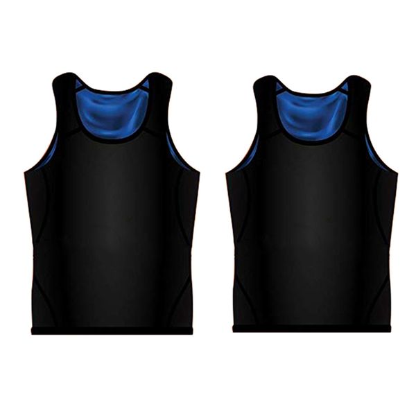 

2 pcs sauna vest workout tank polymer for slimming weight loss fitness female /xl & men's x, Black;blue