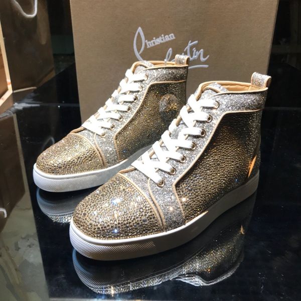 

couple high-shoes, red studded shoes, flat flat women's shoe, mesh sequined studded shoes, men's casual shoe size 34-47 13, Black