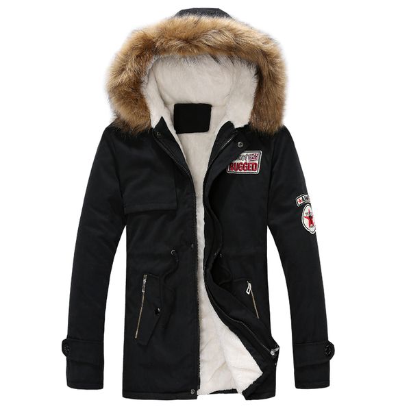 

parka men's coat men coats 2019 winter jacket men slim thicken fur hooded outwear warm coat brand clothing casual, Black
