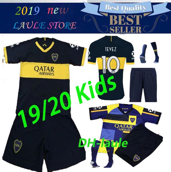

2019 2020 boca juniors home away kids kit soccer jerseys uniforms men's thai quality soccer jersey away gago tevez football shorts+sock, Black;yellow