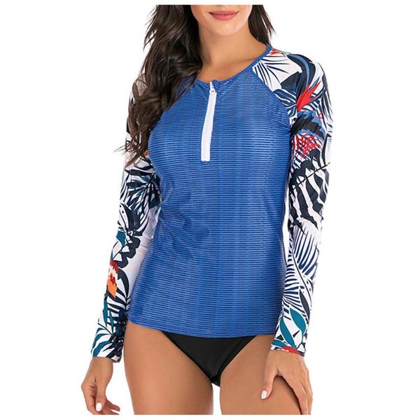 

2020 long sleeves rashguard women surf swimwear floral one piece swimsuit for diving uv swimming shirt rash guard dropship 0309