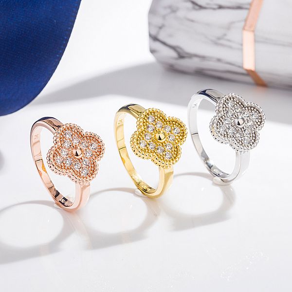 

s925 sterling silver four-leaf clover diamond ring female personality trend original word bracelet