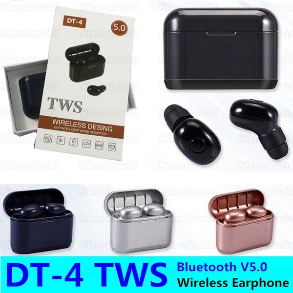 DT-4 TWS Headphone sem fio fone de ouvido Bluetooth 5.0 estéreo Earbud Sports Headset Auto emparelhamento Headphones Com carregamento Box Sem Fios Earbuds