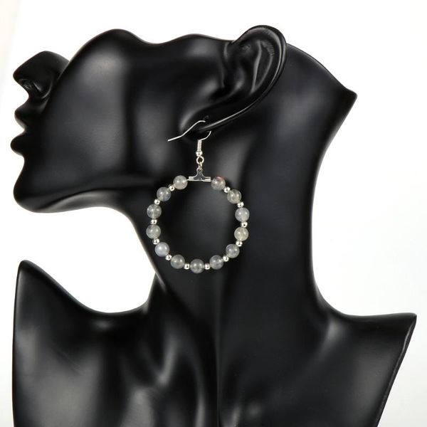 

women natural stone labradorite dangling earrings strawberry crystal onyx round circle hanging pierced earring jewelry, Silver