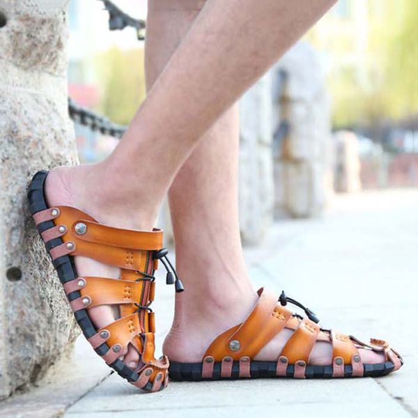 Sıcak Satış-Yaz Erkek Ayakkabı Fasion PU Sandalet Erkekler Açık Plaj Sandalet Nefes Terlik Düz Sandalias Antiskid Takunya Zapatos De Hombre